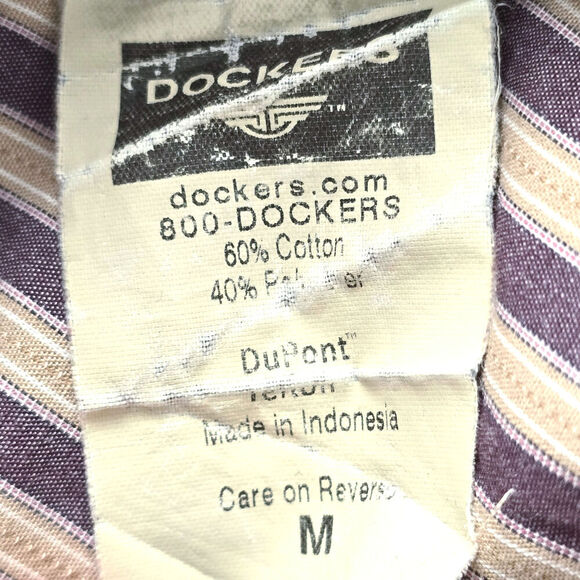 Dockers Button Up Long Sleeve Stripe Purple Cream Casual Shirt Medium - Picture 5 of 5